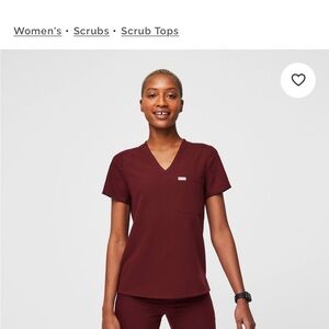 Figs Maroon Short Sleeve Scrub Top